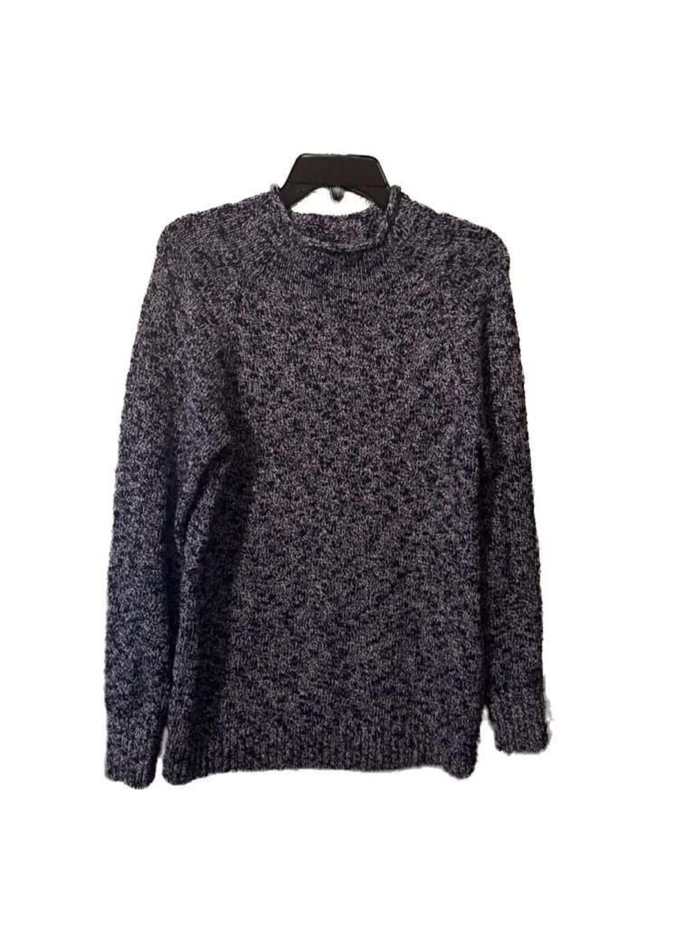 L.L.Bean Marled Navy and White Cotton Raglan Crewneck Sweater